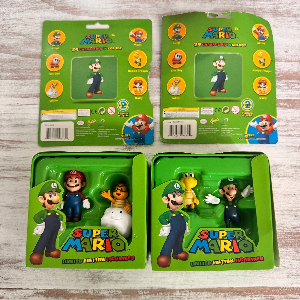 Super Mario Ltd Ed Figurines Luigi & Koopa‎ Troopa & Super Mario & Lakitu w/ Tin